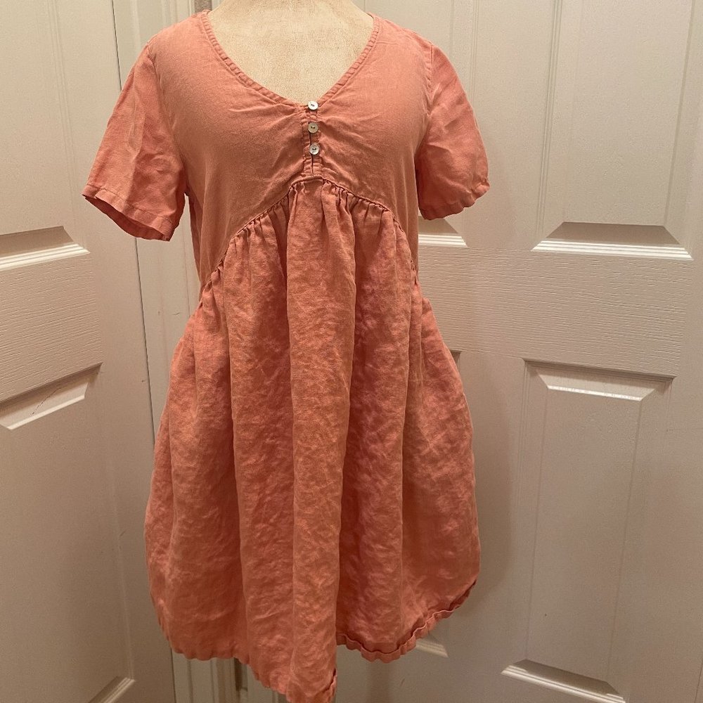 Cynthia Rowley Women's 100% Linen Midi Dress Size S Peach Cottagecore Boho (NEW)